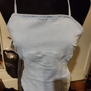 Denim Bodysuit/ Tie Up back/New/ SZ L